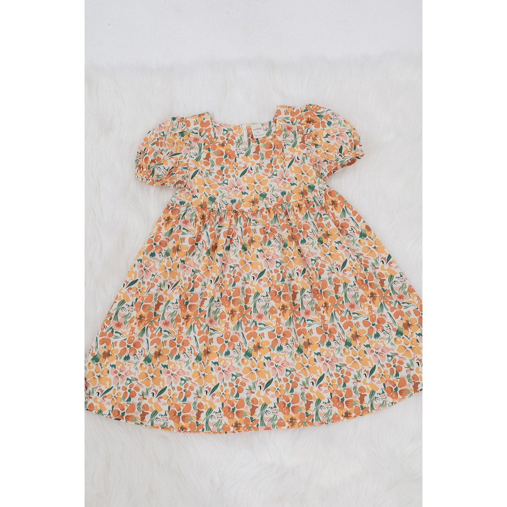 [LITTLE PINK] ANNA DRESS - Váy cổ vuông tay bồng bé gái