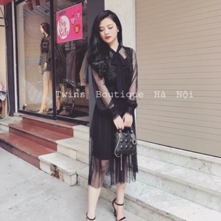 Váy ren đáp hoa buộc nơ cổ