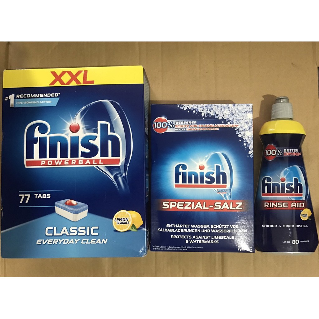 Combo 77 Viên Finish+1.5Kg Muối Finish+Nước làm bóng Finish 400ml