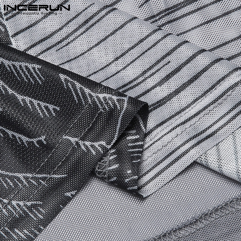 Áo INCERUN tay dài co giãn xuyên thấu ôm dáng in họa tiết thời trang dành cho nam