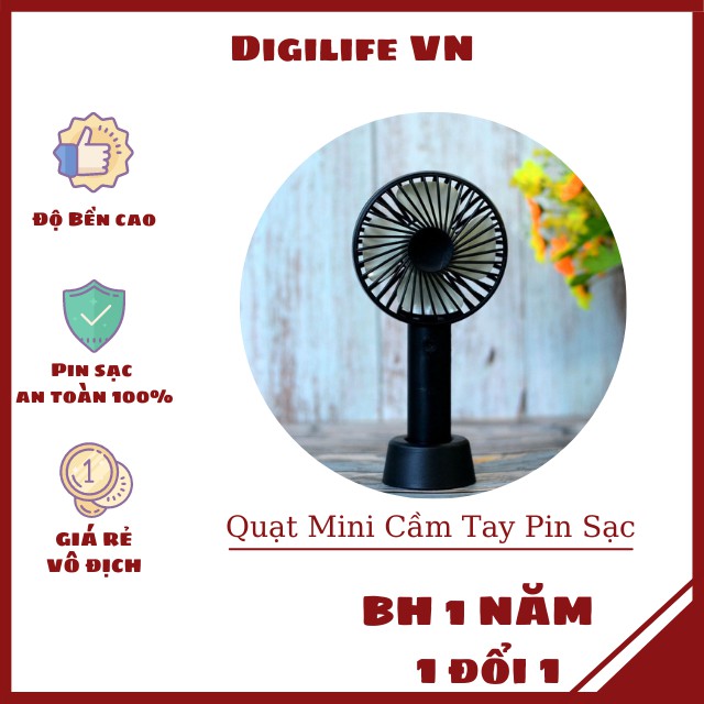 Quạt Mini Tích Điện Cầm Tay Có Giá Đỡ Để Bàn 3 Chế Độ Gió