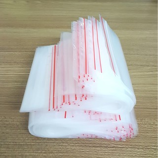 1kg Túi Zip trong chỉ đỏ 10x15cm - Zipper viền đỏ