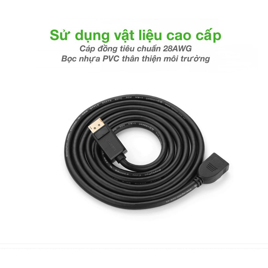 Cáp nối dài DisplayPort 1 đầu đực, 1 đầu cái dài 1M UGREEN DP104 (màu đen)