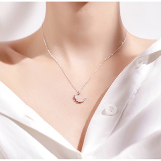 Dây chuyền bạc hình trăng pha lê lấp lánh