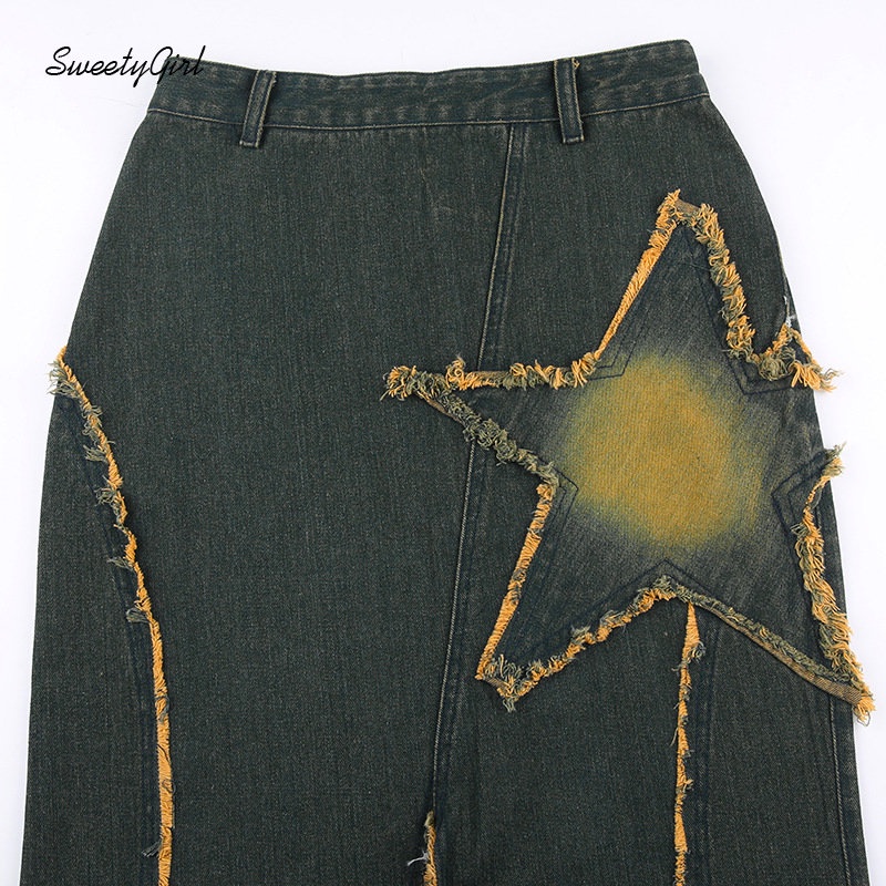 Chân Váy Maxi Denim Lưng Thấp Phối Màu Tương Phản Thời Trang 2022 Cho Nữ