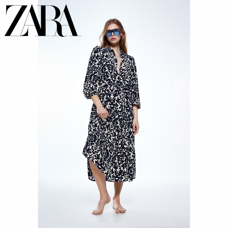 Zara Đầm Tay Dài In Họa Tiết Kiểu retro Thời Trang Mùa Xuân Cho Nữ