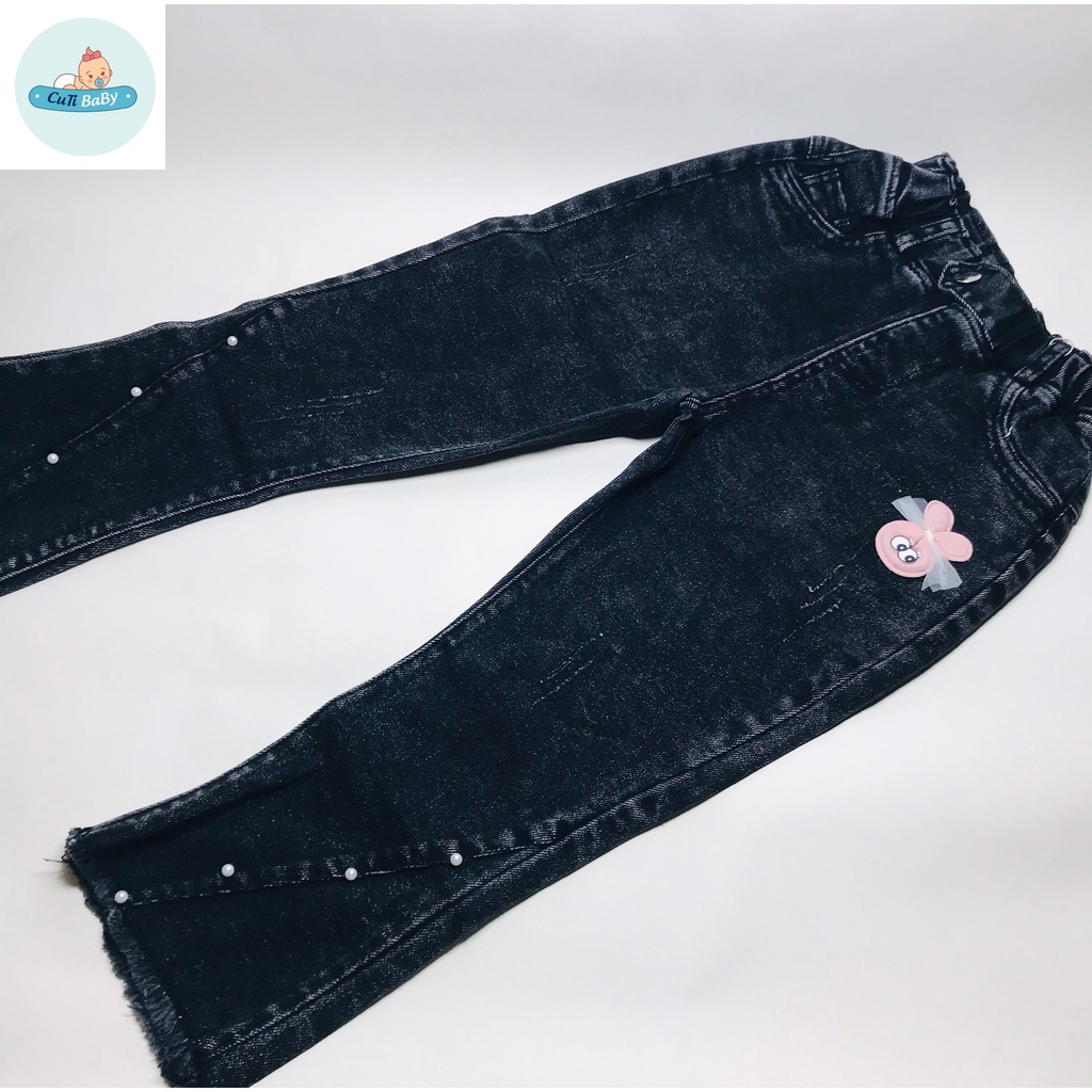 Quần Jeans Thời Trang Ống Loe Phối Ngọc Xinh Xắn Cho Bé Gái 3-10 Tuổi