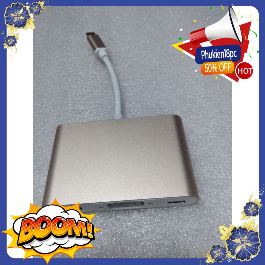 Cáp chuyển Type C to VGA-USB-TYPE C