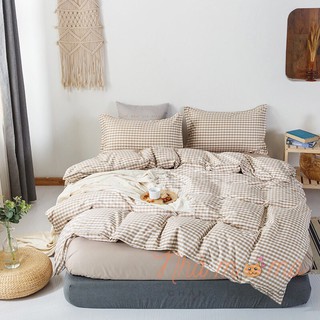 Bộ Chăn Ga Gối Cotton Poly Cao Cấp Nhập Khẩu Caro Nâu Be - Nha_momo
