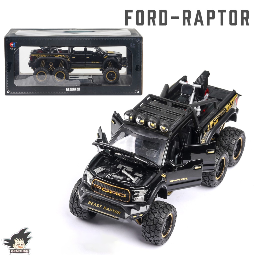 Mô hình xe bán tải Ford Raptor F150 6x6 - Đen bóng tỉ lệ 1:24 - Hãng Chezhi