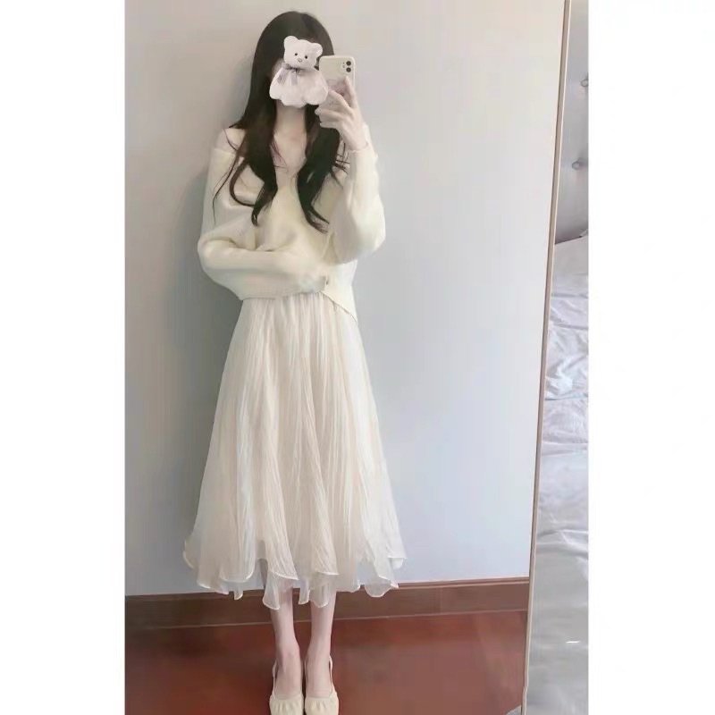 SET ÁO LEN CHÉO V + CHÂN VÁY VOAN THẦN TIÊN