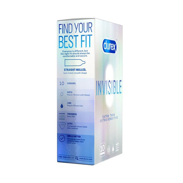 Bao Cao Su Durex Invisible Extra Thin Siêu Mỏng Chính Hãng 10 Cái - Cảm Giác Chân Thật Như Không Đeo