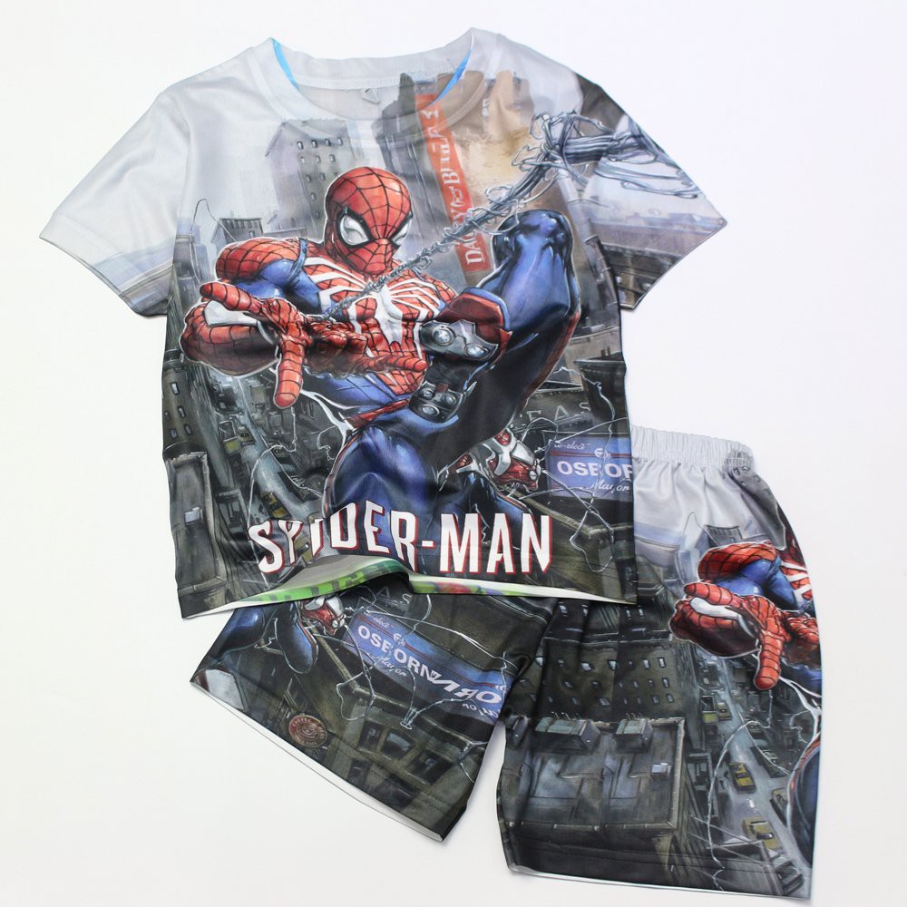 Đồ bộ bé trai hình người nhện spiderman Thun lạnh size đại từ 10-60kg KunKun Kid TP534 - Bộ cộc tay trẻ em