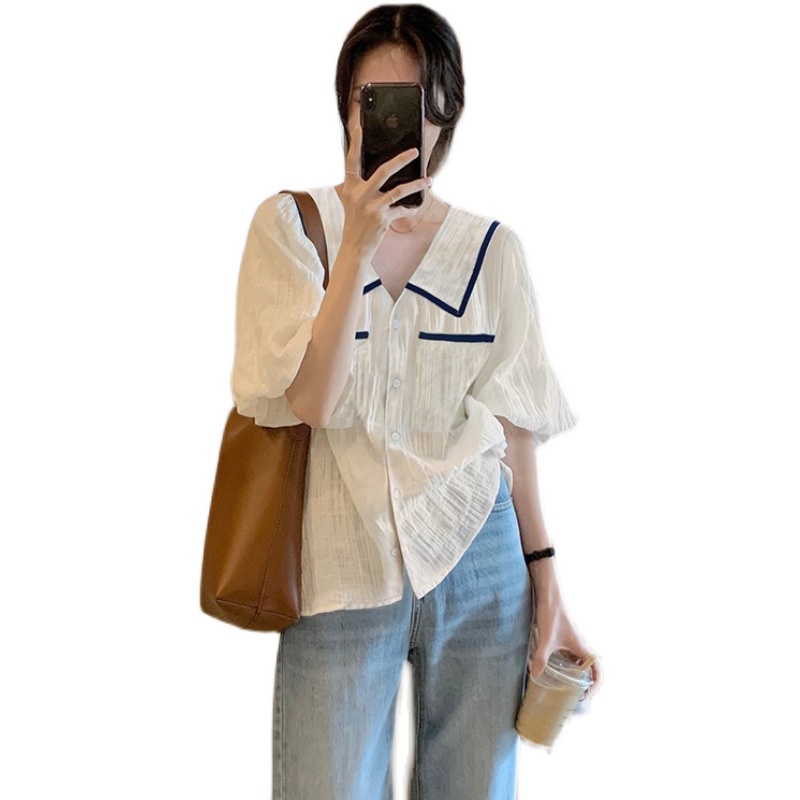Áo Sơ Mi Trắng Tay Ngắn Thời Trang Mùa Hè Hàn Quốc 2021 Cho Nữ