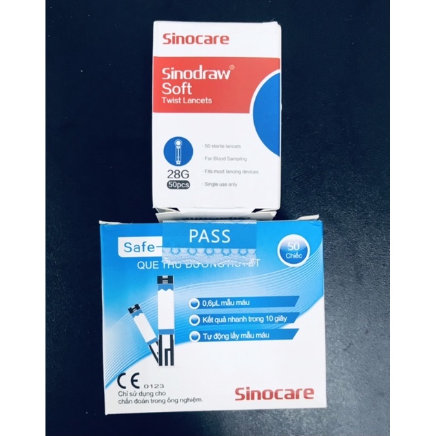 1 hộp 50 que thử Safe-Accu Sinocare + tặng 1 hộp kim chích máu (hộp 50)