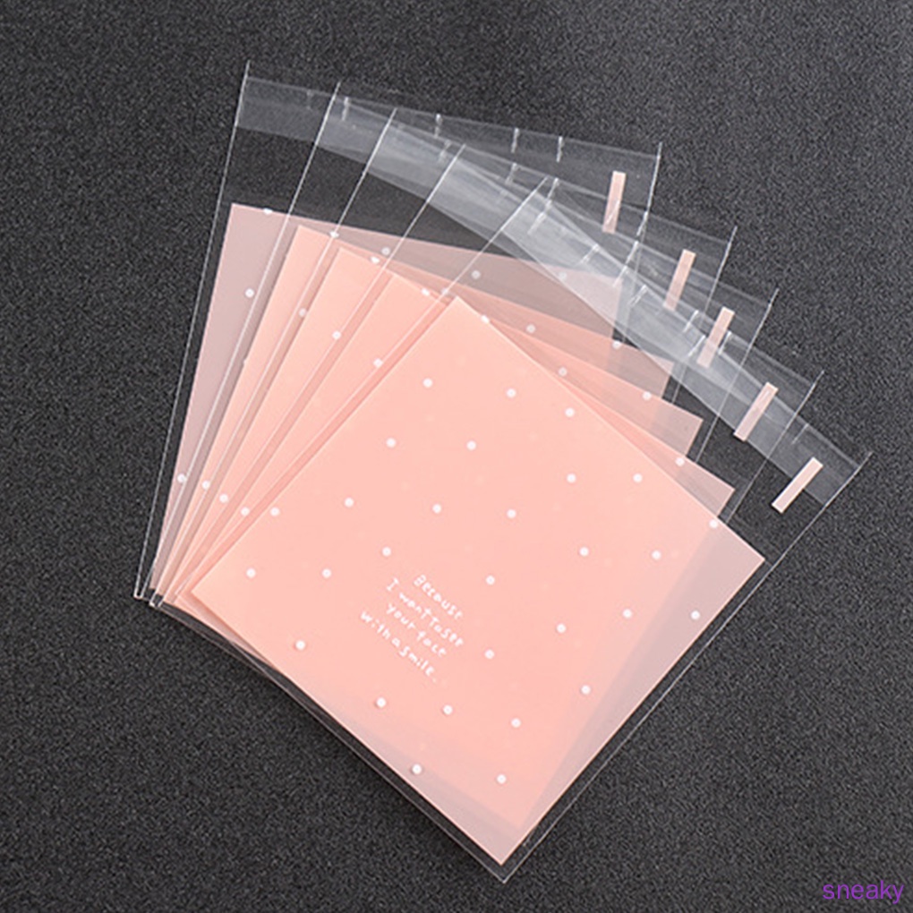 Set 100 túi nhựa đựng bánh quy tự dính tiện dụng màu hồng/ xanh lam