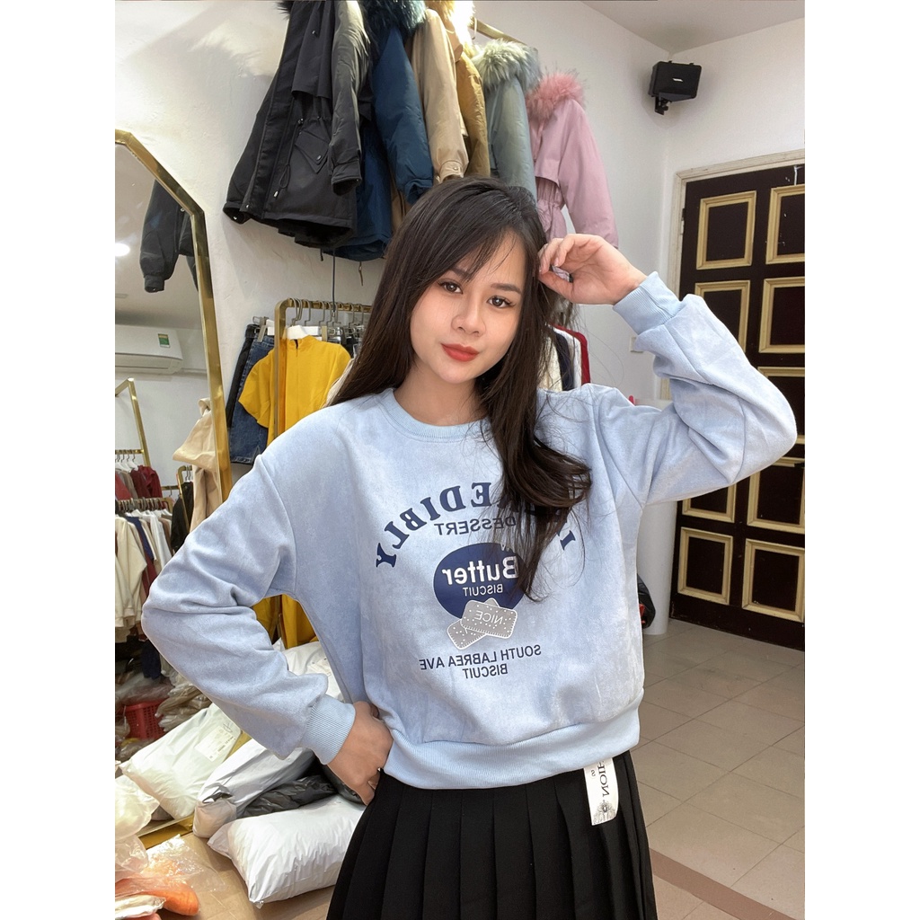 Áo nỉ cổ tròn chất liệu da lộn in chữ cá tính 1552 IMES SHOP | BigBuy360 - bigbuy360.vn