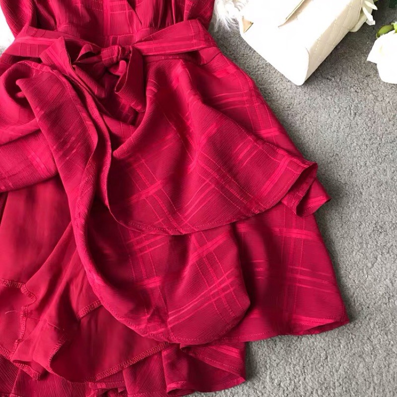 Váy Babydoll 2 dây caro trắng/ đỏ