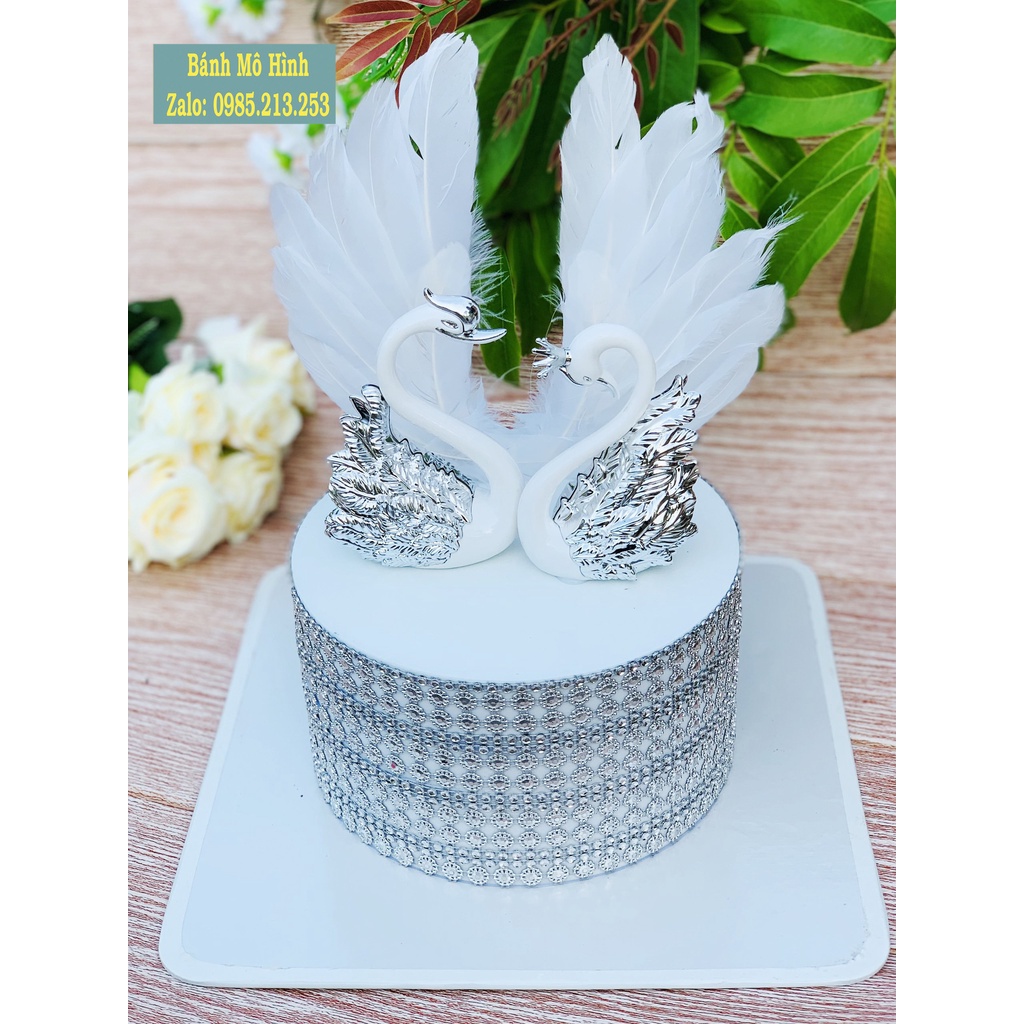 Mẫu bánh cưới mô hình, đạo cụ chụp ảnh, bánh trưng bày cho tiệm bánh. đôi thiên nga bạc