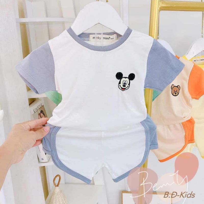 Siêu phẩm mới bộ gắn tay trẻ em thêu hình mặt gấu cho bé trai gái, chất thun lạnh mikymom  cho bé 6/18kg