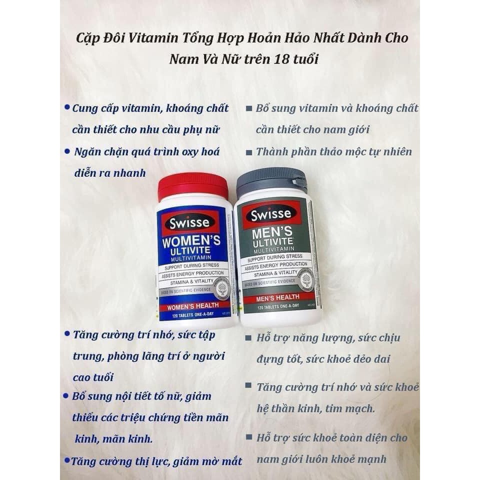 Vitamin tổng hợp nam/nữ Swisse Men’s/Women's Ultivite Multivitamin, Úc (60v-120V)