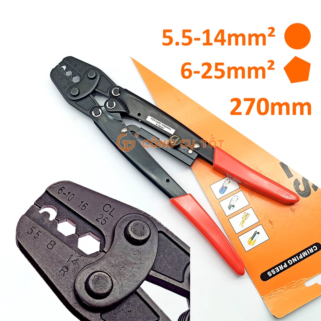 Kìm bấm cos tròn và lục giác cộng lực TOOZO HX-16 dài 270mm 3 cỡ 6 - 25mm² AWG10-6