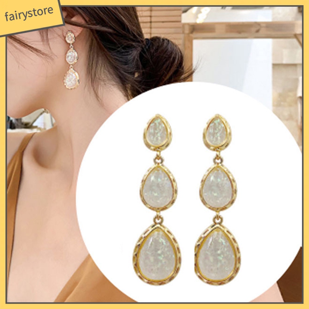 Bông tai dài hình giọt nước đính đá giả lấp lánh thời trang cho nữ