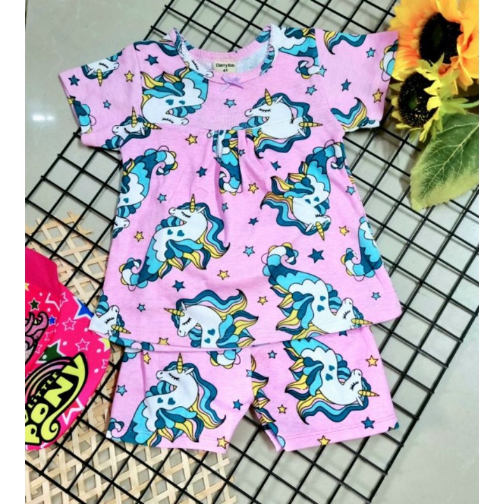 Bộ tay ngắn quần ngố bé gái thun cotton borip