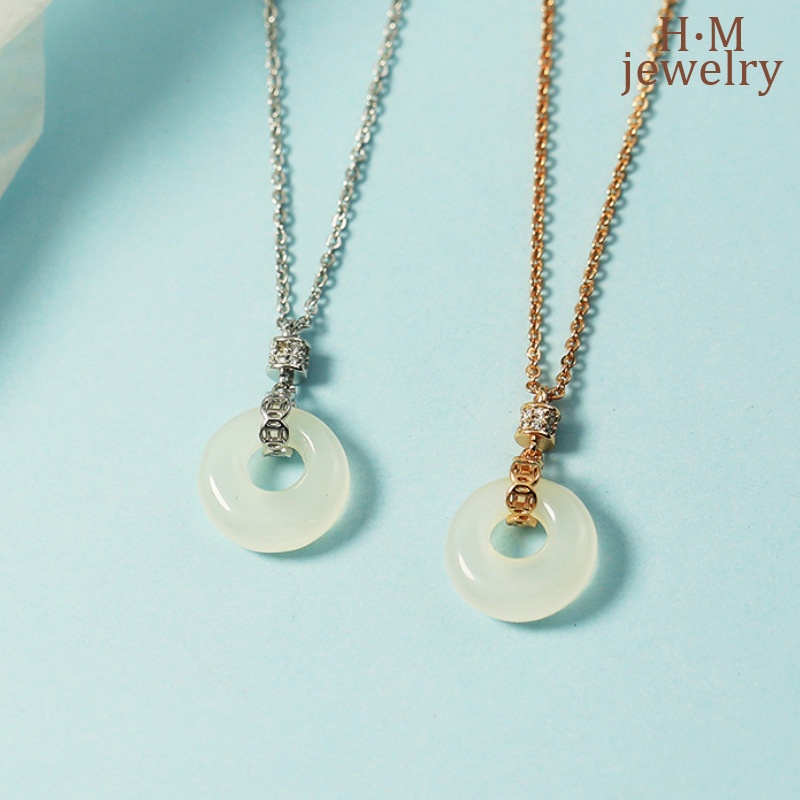 Vòng cổ Bạc 925 Mặt Khóa Đá Ngọc Bích Xinh Xắn