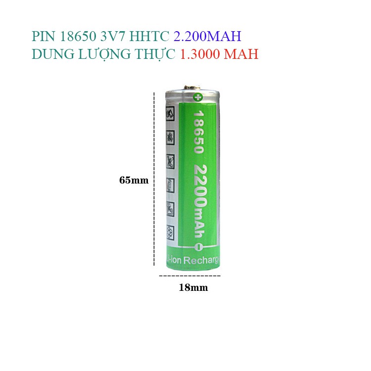 Pin Sạc Cell 18650 HHTC Green 2200mah 3.7V dùng cho loa phóng thanh và đèn pin