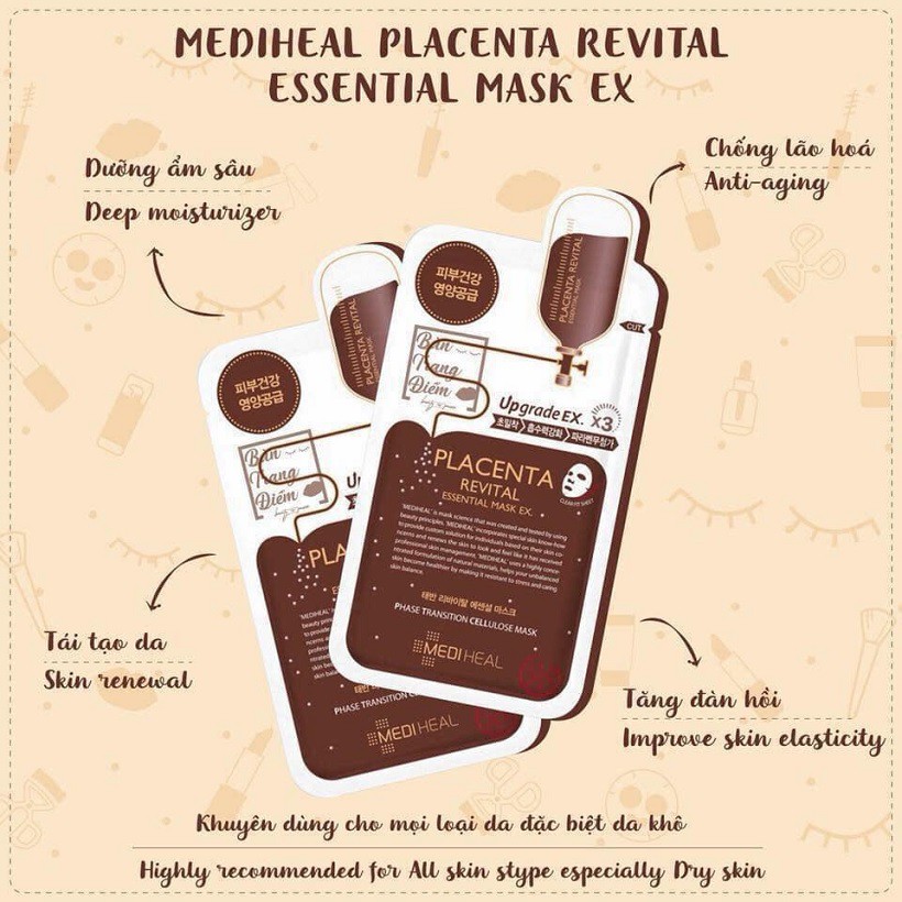 [CHÍNH HÃNG] Bộ 10 Gói Mặt Nạ Nhau Thai Cừu Mediheal Placenta Revital Essential Mask Ex 25ml x 10 gói