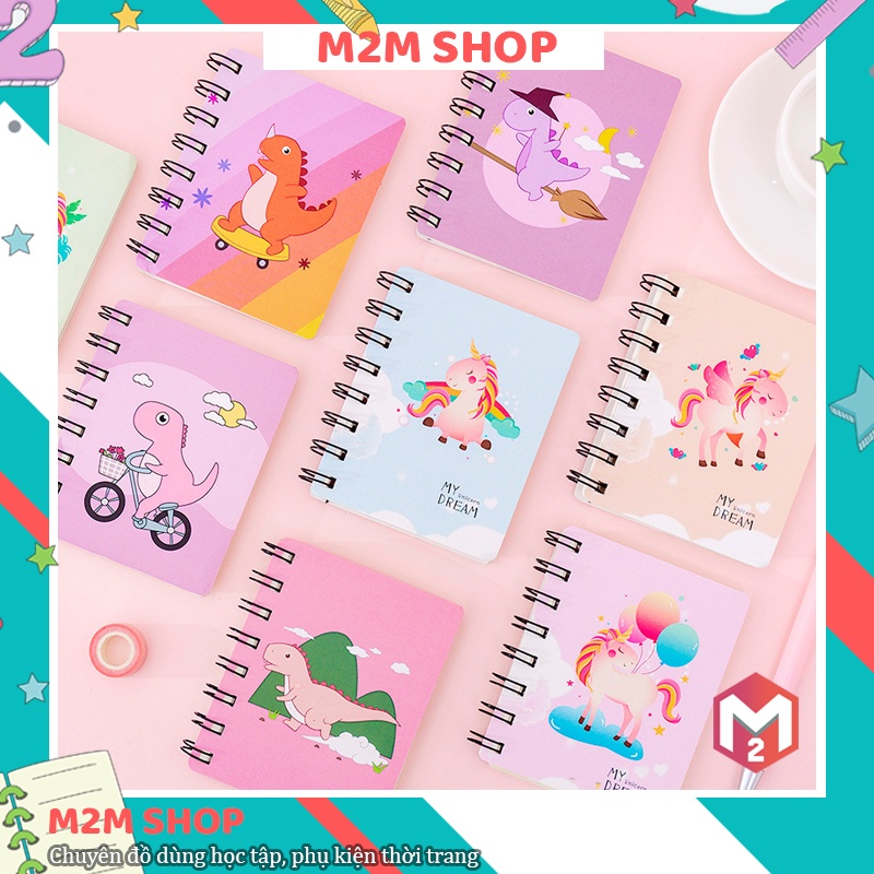 Sổ tay lò xo mini hình khủng long và unicorn cute dễ thương (A7 - 80 tờ)