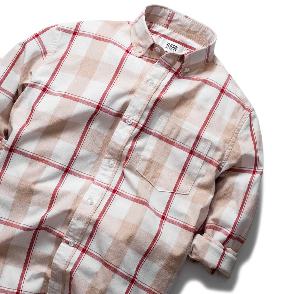 Áo sơ mi nam Double'd form Slim fit kẻ viền đỏ nổi bật SC1 Đỏ | BigBuy360 - bigbuy360.vn