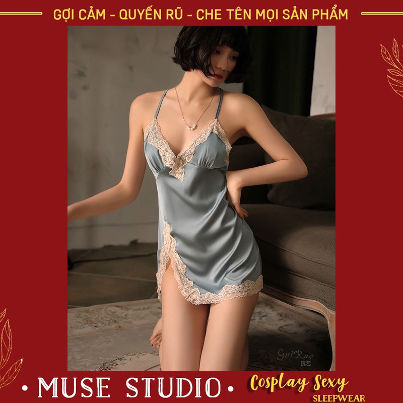Đồ Ngủ Sexy ✨𝑯𝑨̀𝑵𝑮 𝑪𝑨𝑶 𝑪𝑨̂́𝑷✨ Váy Ngủ Hai Dây Gợi Cảm, Lụa Phi Bóng Phối Ren Cao Cấp