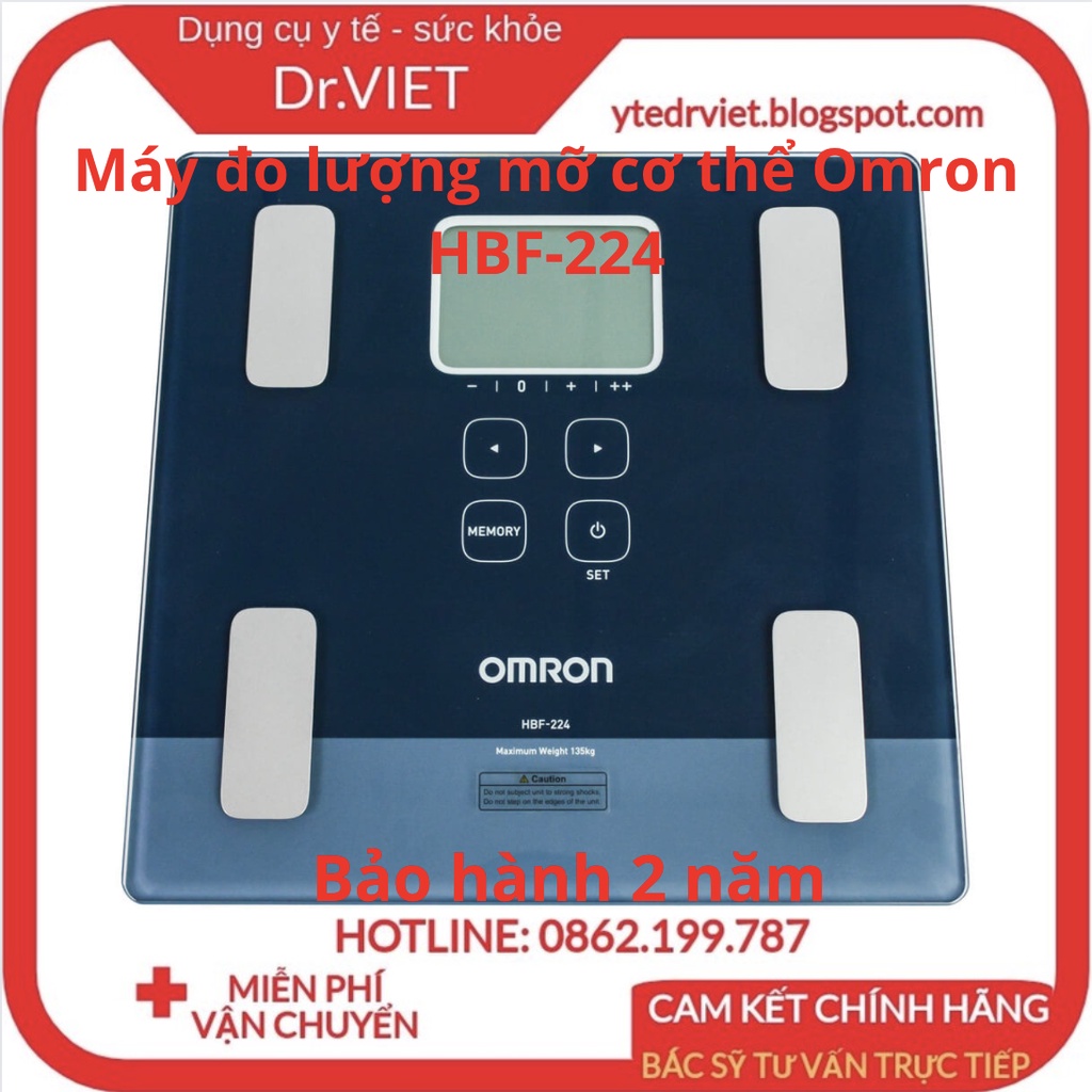 Máy đo lượng mỡ cơ thể Omron HBF-224- Đo thành phần cơ thể,cân nặng, chỉ số khối cơ thể,tỷ lệ cơ xương - Drviet
