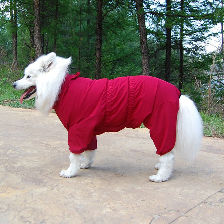 Áo mưa cho chó lớn cưng không thấm nước poncho vừa và quần bốn chân có mũ trùm đầu Samoyed săn vàng