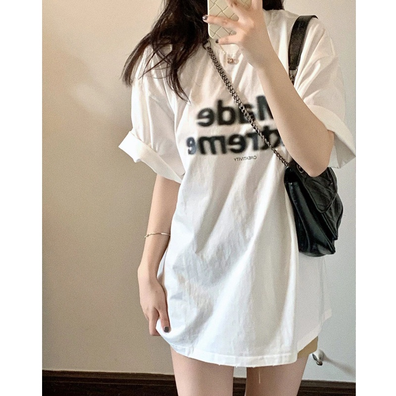 Áo Thun Dáng Dài Rộng Cổ Tròn Thiết Kế Mới Đơn Giản Thời Trang Mùa Hè Theo Phong Cách Hàn Quốc Dành Cho Nữ 3XL