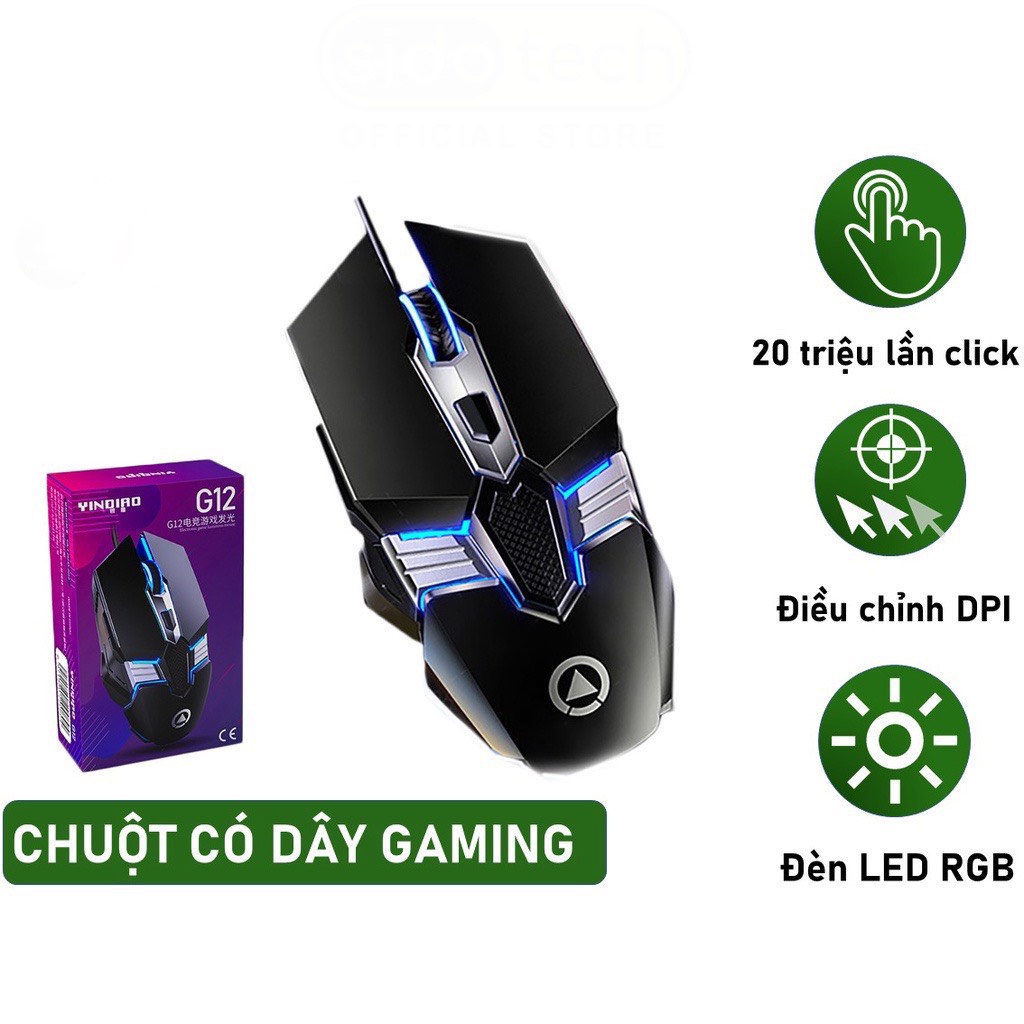 Chuột Máy Tính Laptop Có Dây Gaming G12 LED RGB 4 Màu Đen Trắng Bạc Hồng Tự Động Đổi Màu-THModern