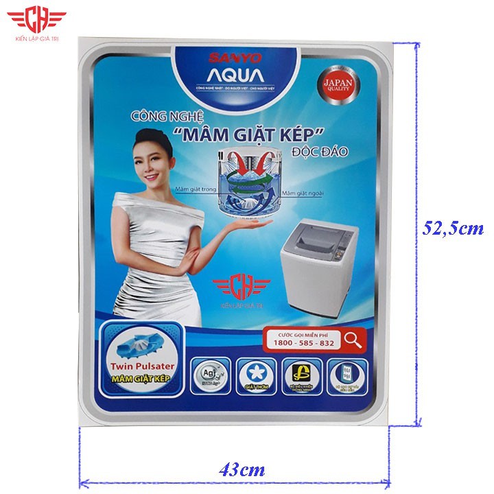 miếng dán máy giặt Tem dán máy giặt sanyo aqua mẫu 3