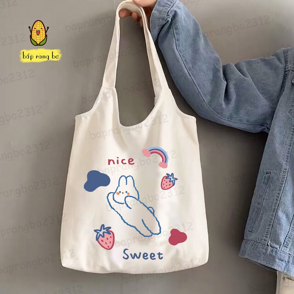 TÚI VẢI TRÒN GẤU MỤP CUTE VẢI DỆT CANVAS CÓ TÚI CON