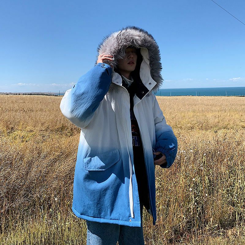 Áo Khoác Phao Màu Loang 2 Tầng Mũ Lông