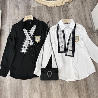 Áo sơ mi lụa thắt nơ cổ