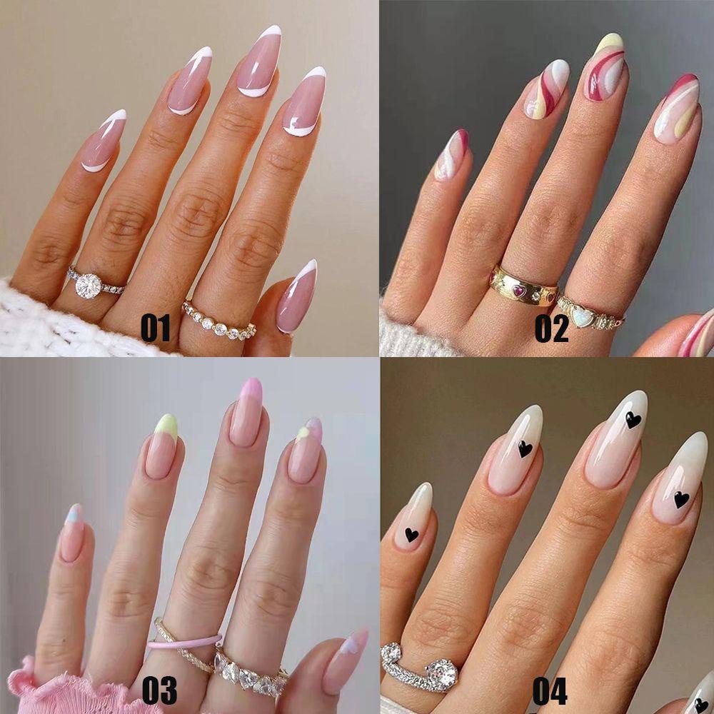 FUTURE 24pcs/Box Women Fashion Almond False Nails Artificial French Fake Nails Wearable Detachable Manicure Tool Full Cover Press On Nails Nail Tips