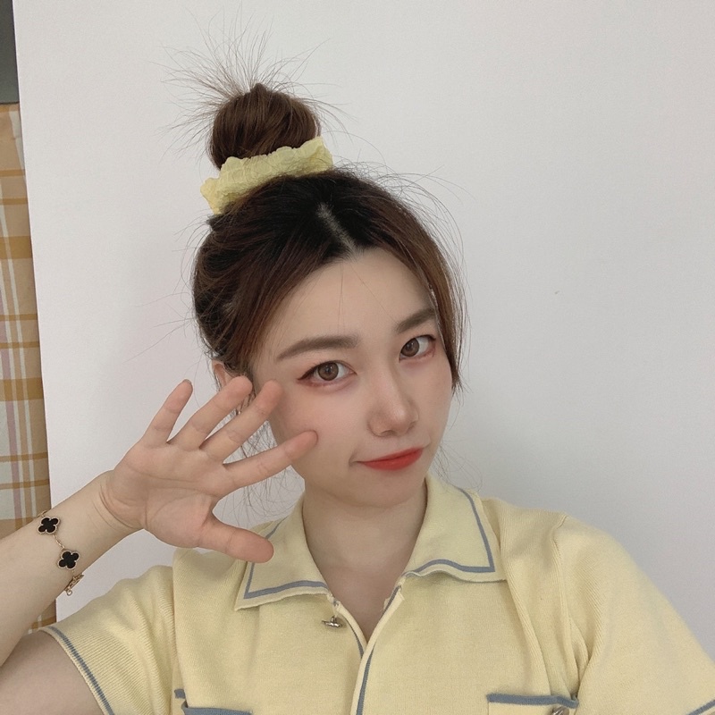 Dây buộc tóc Scrunchies vải đũi xốp trơn nhiều màu phong cách hàn quốc cho nữ