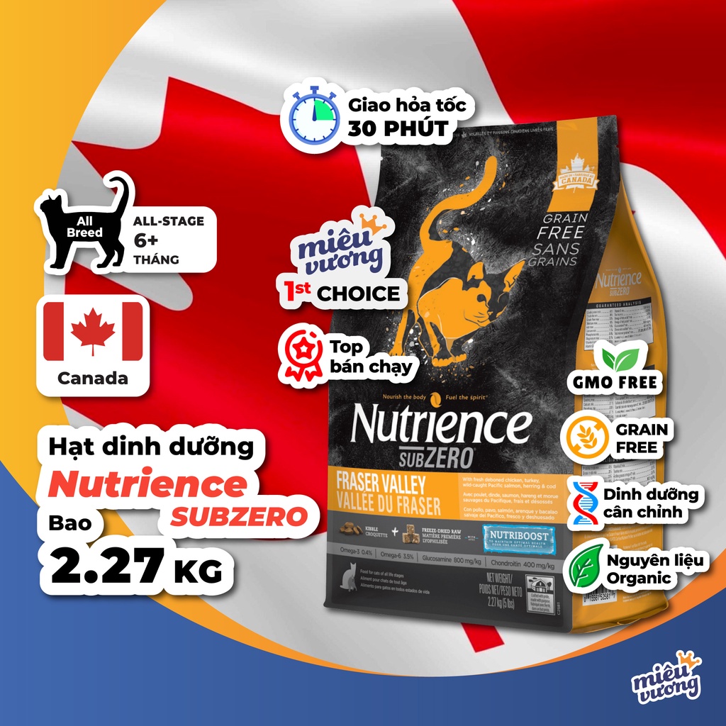 2.27kg Thức ăn hạt dinh dưỡng Nutrience SubZero Fraser Valley cho mèo mọi lứa tuổi