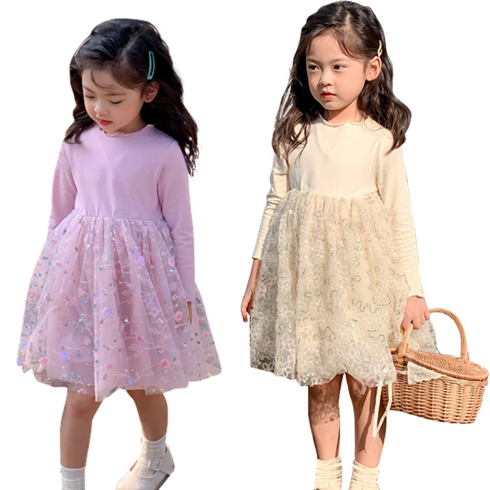 Đầm Công Chúa Tay Dài Phối Ren Hoa Phong Cách Phương Tây Cho Bé Gái