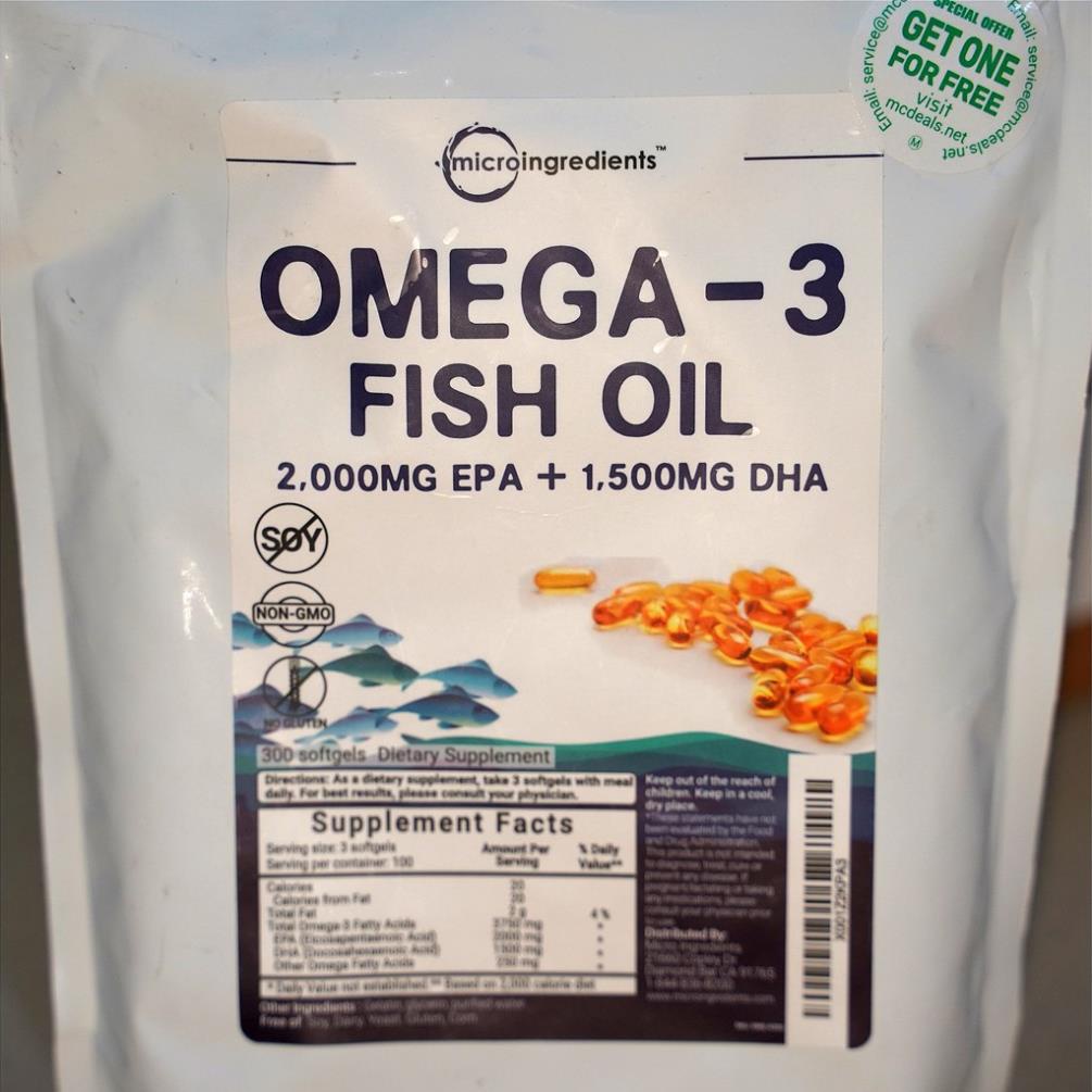 VIÊN UỐNG DẦU CÁ MICRO INGREDIENTS OMEGA 3 FISH OIL, TĂNG CƯỜNG SỨC KHỎE