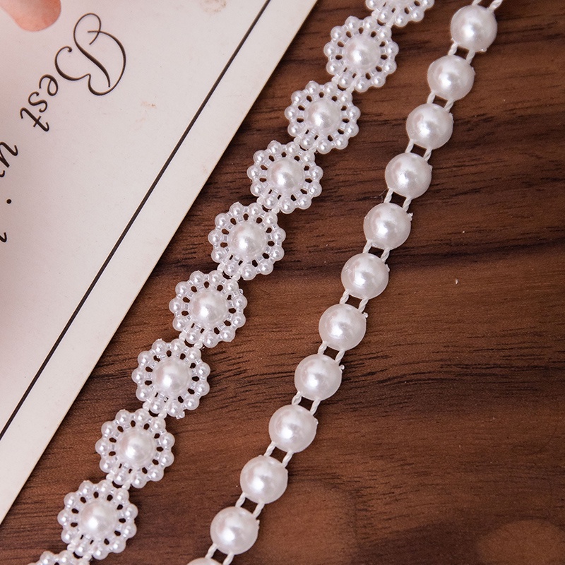 3y Vải Ren Thêu Đính Hạt Ngọc Trai Thủ Công Trang Trí Giày / Nón Mới diy