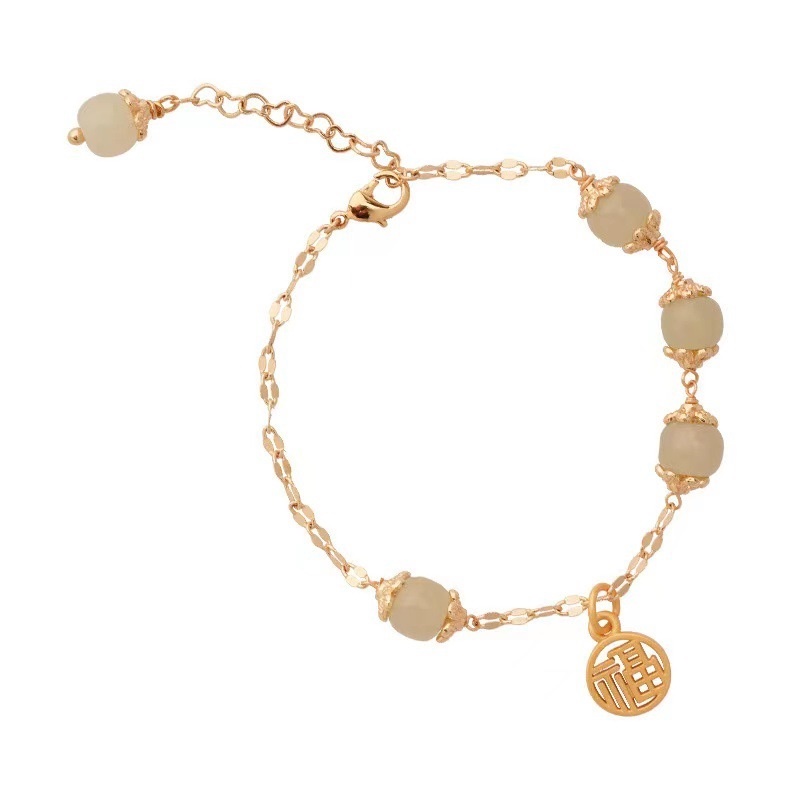 Vòng đeo tay AHELLOGIRL phối đá ngọc bích xanh phong cách Hàn Quốc