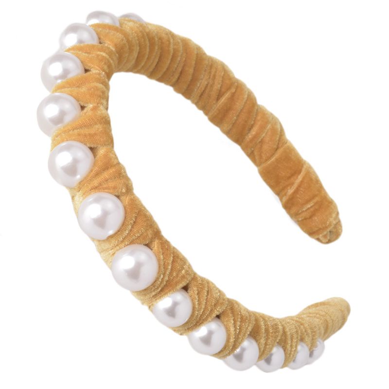 Băng Đô Cài Tóc Bằng Nhung Đính Ngọc Trai Giả Phong Cách Dân Tộc Dành Cho Nữ